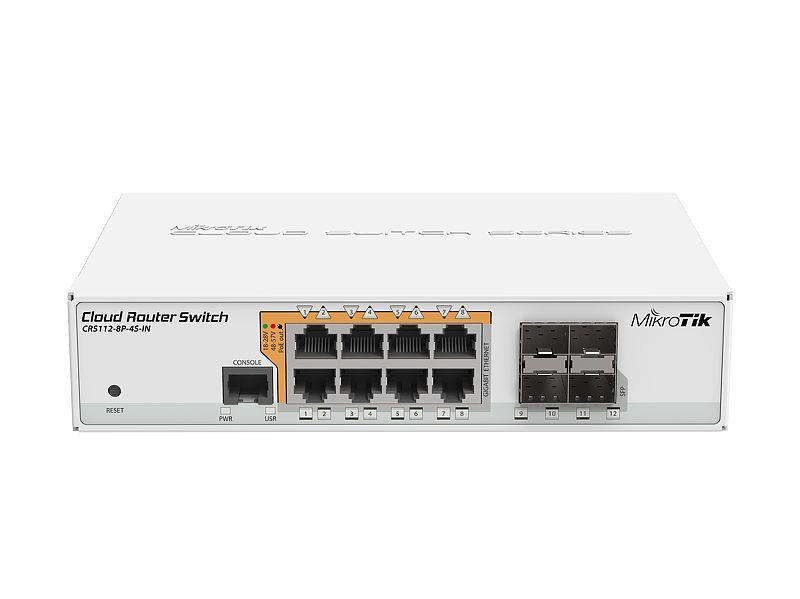 Switch|MIKROTIK|8x10Base-T / 100Base-TX / 1000Base-T|4xSFP|1xConsole|CRS112-8P-4S-IN