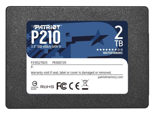 SSD|PATRIOT|P210|2TB|SATA 3.0|Write speed 430 MBytes/sec|Read speed 520 MBytes/sec|2,5"|TBW 960 TB|P210S2TB25