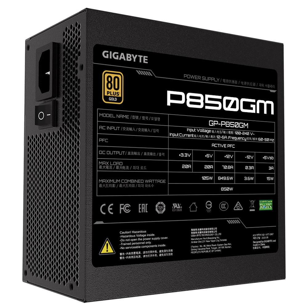 Power Supply|GIGABYTE|850 Watts|Efficiency 80 PLUS GOLD|PFC Active|MTBF 100000 hours|GP-P850GM