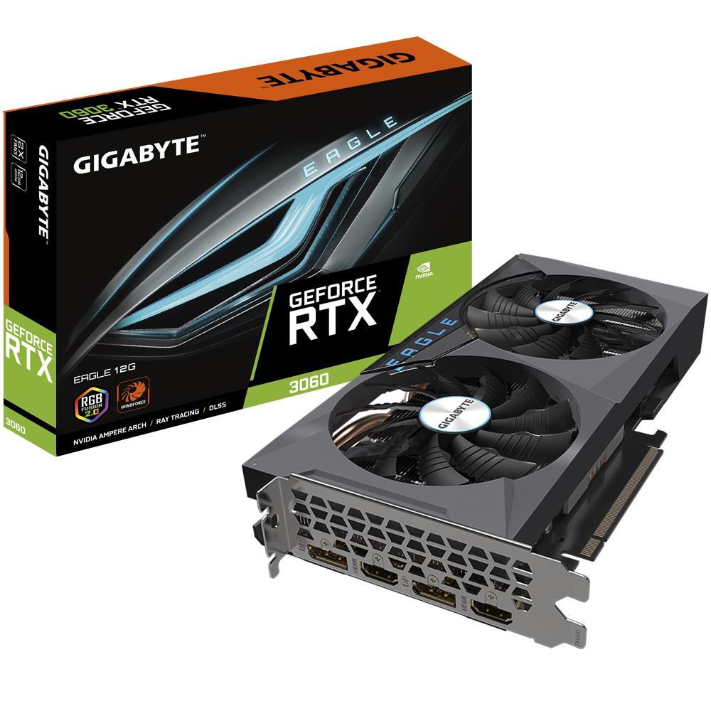 Graphics Card|GIGABYTE|NVIDIA GeForce RTX 3060|12 GB|192 bit|PCIE 4.0 16x|GDDR6|Memory 15000 MHz|GPU 1777 MHz|2xHDMI|2xDisplayPort|GV-N3060EAGLE-12GD2.0