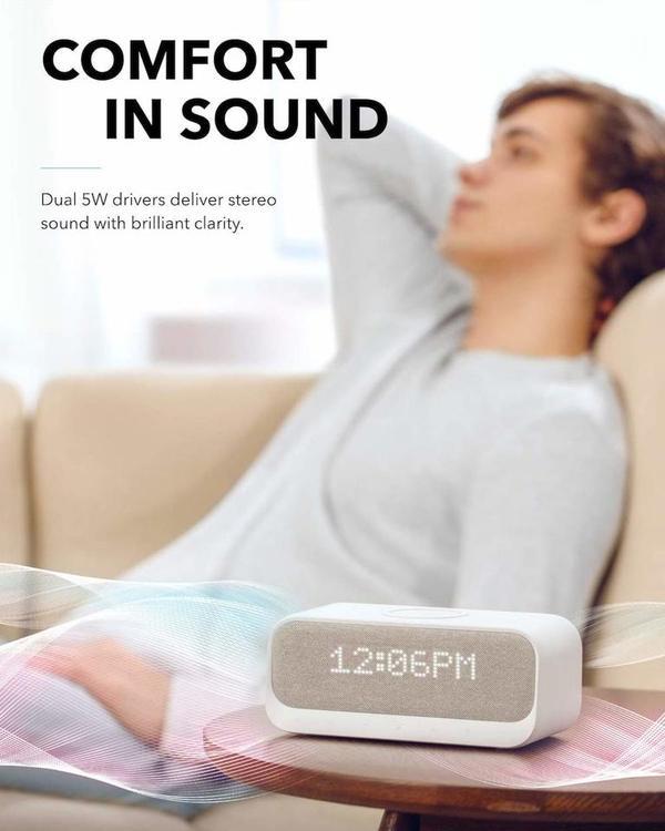 Portable Speaker|SOUNDCORE|Wakey|White|Wireless|2xUSB 2.0|Bluetooth|A3300G21