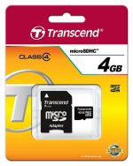 MEMORY MICRO SDHC 4GB W/ADAPT/CLASS4 TS4GUSDHC4 TRANSCEND
