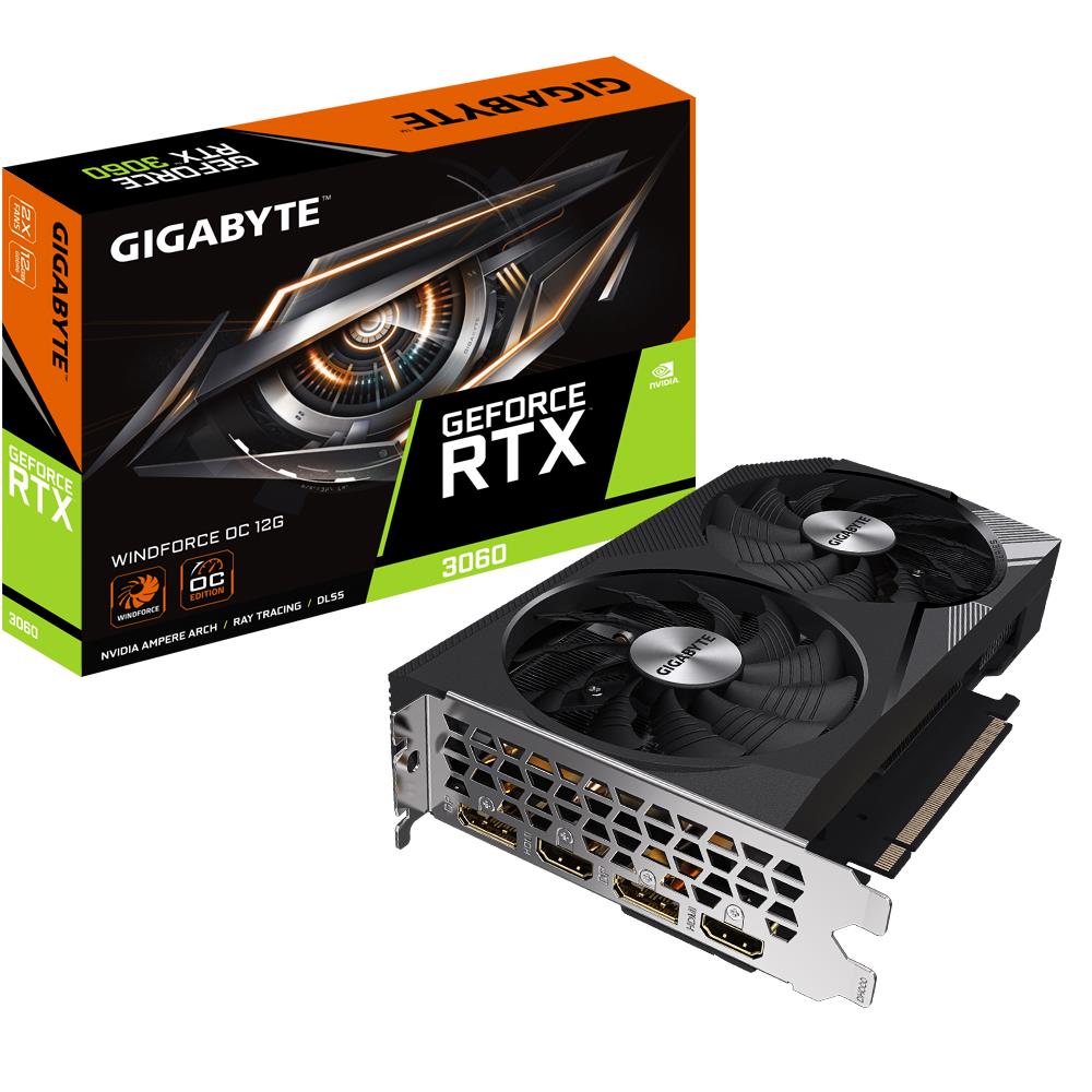 Graphics Card|GIGABYTE|NVIDIA GeForce RTX 3060|12 GB|GDDR6|192 bit|PCIE 4.0 16x|Memory 15000 MHz|GPU 1792 MHz|2xHDMI|2xDisplayPort|GV-N3060WF2OC-12GD