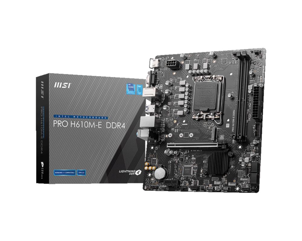 Mainboard|MSI|Intel H610|LGA1700|MicroATX|Memory DDR4|Memory slots 2|1xPCI-Express 1x|1xPCI-Express 16x|1xM.2|1x15pin D-sub|1xHDMI|4xUSB 2.0|2xUSB 3.2|1xPS/2|1xRJ45|3xAudio port|PROH610M-EDDR4